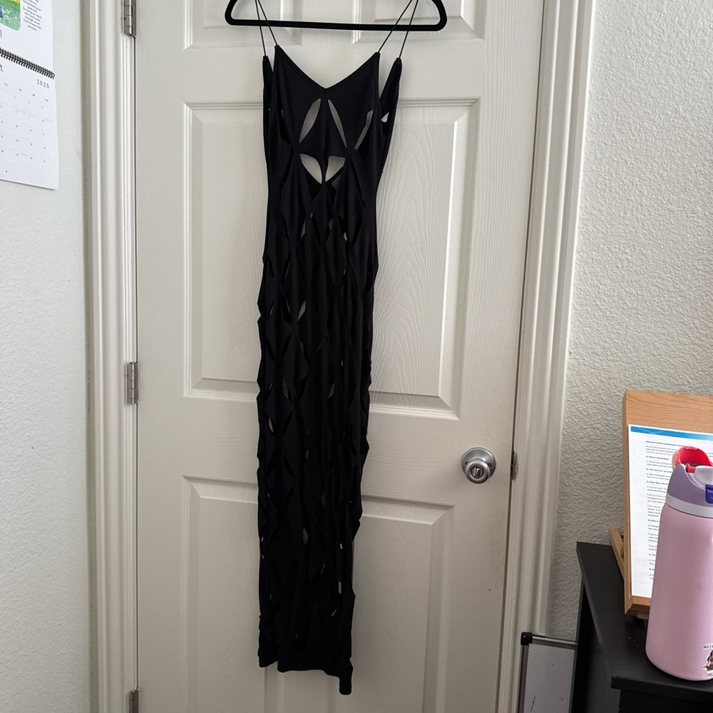 Fashion Nova Black Geometric Backless Dress
